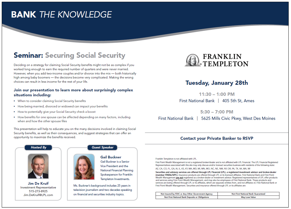 Seminar Securing Social Security First Point Wealth Management